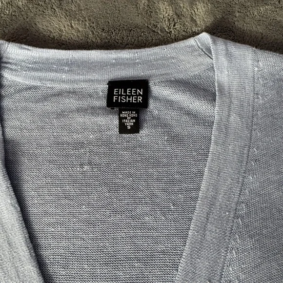 Eileen Fisher Cardigan Sweater 100% Linen Small Button Down Lt. Blue Coastal - Picture 4 of 9